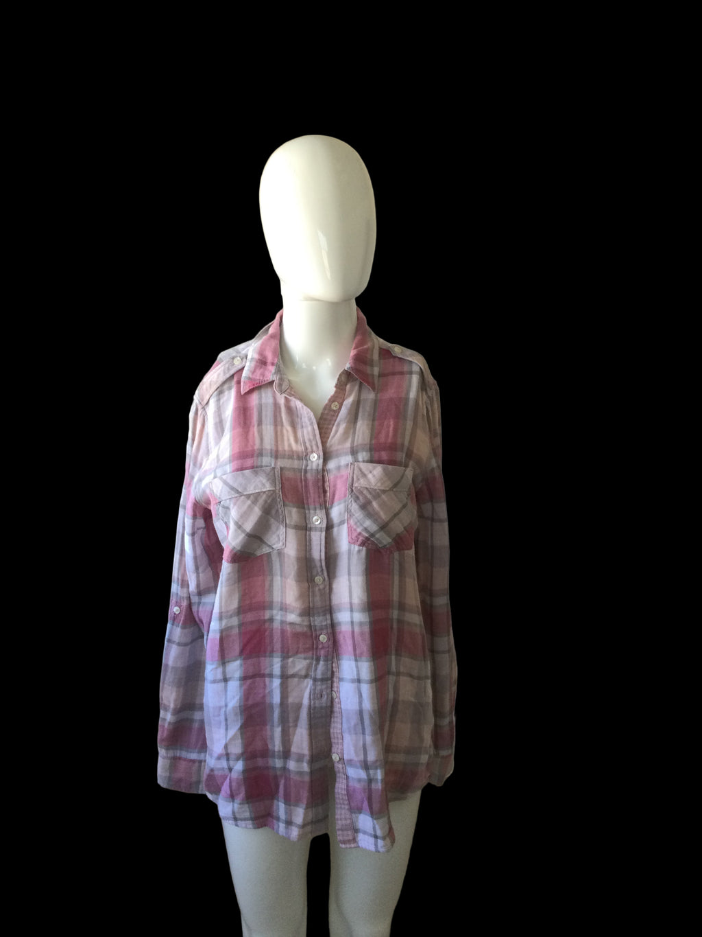 Express boyfriend size small petite pink gingham TT0540￼