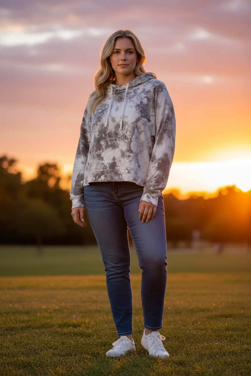 SO gray and white tie-dye sweatshirt, crop hoodie extra large TT0956