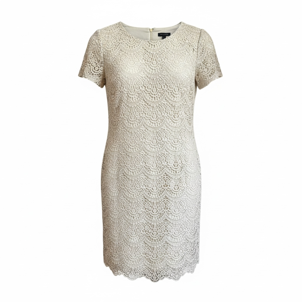 ANN TAYLOR SIZE 00 CREAM GOLD DRESS LACE