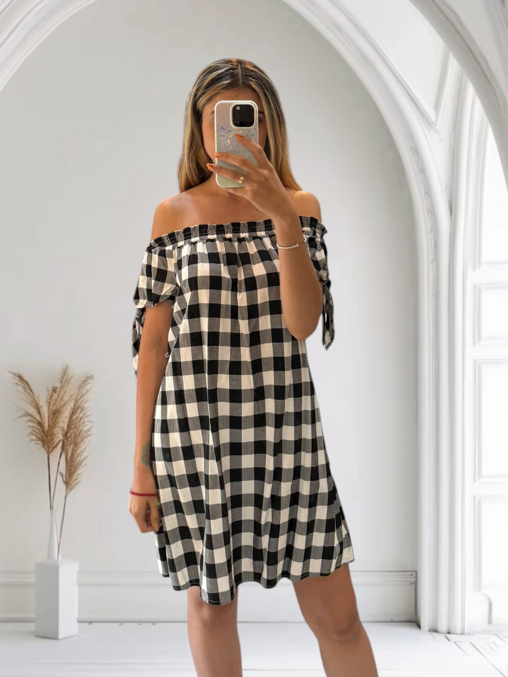 LOFT GINGHAM BLACK AND WHITE PATTERN MINI DRESS XS DR25NP16