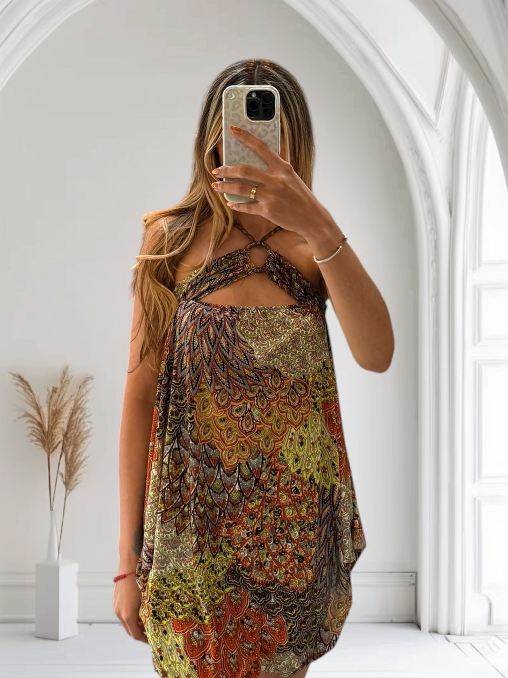 Y2K wooden animal print top dress size small
