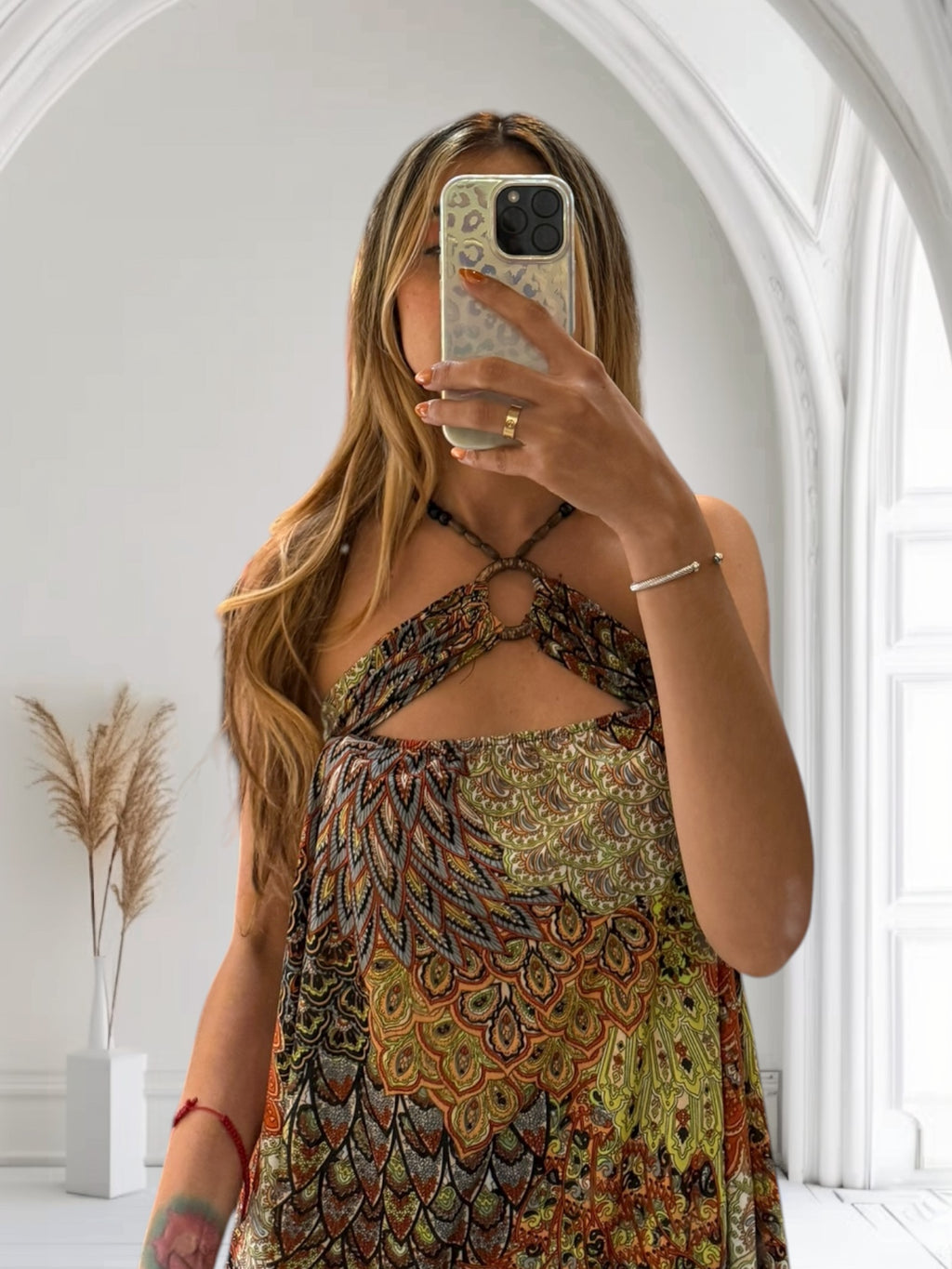 Y2K wooden animal print top dress size small