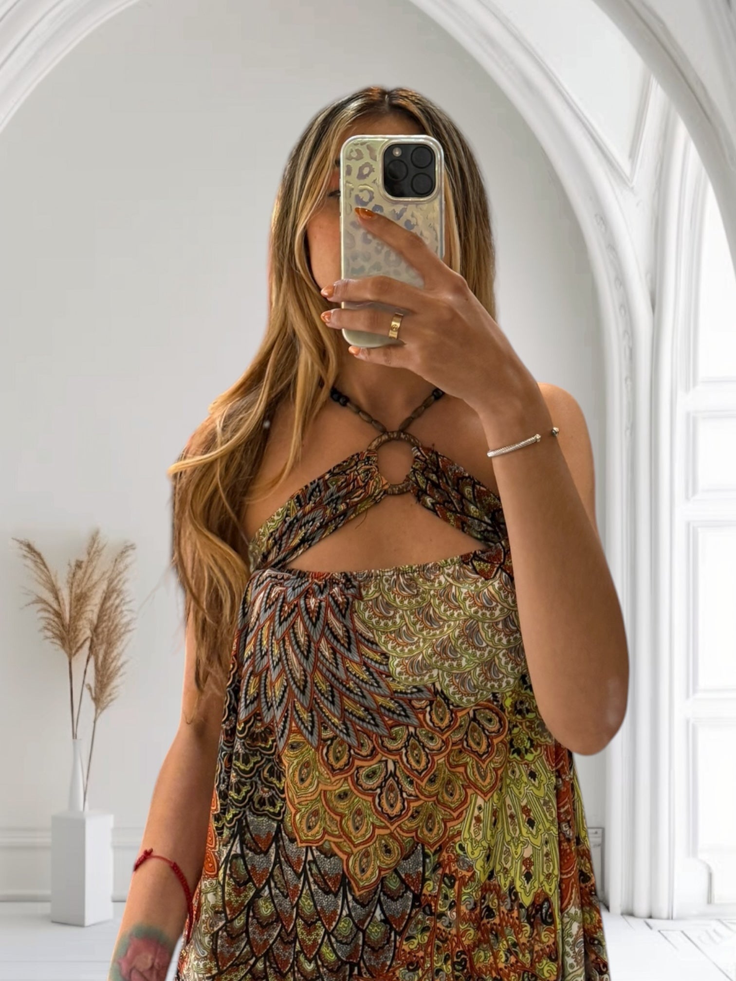 Y2K wooden animal print top dress size small