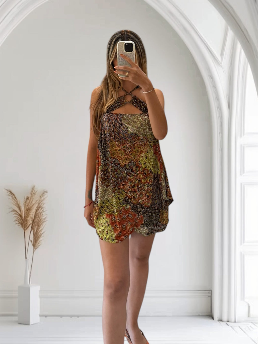 Y2K wooden animal print top dress size small