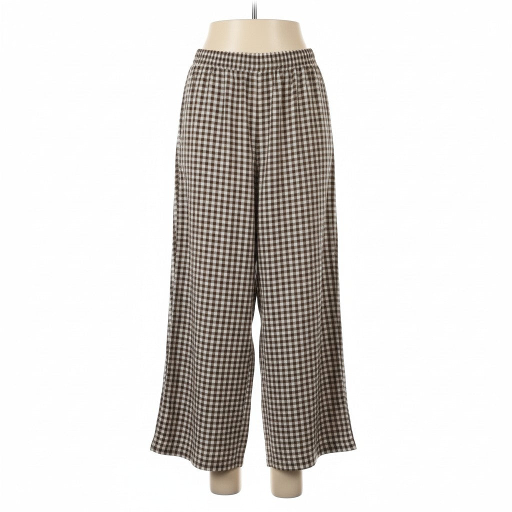SHEIN BROWN,WHITE GINGHAM PANTS SMALL