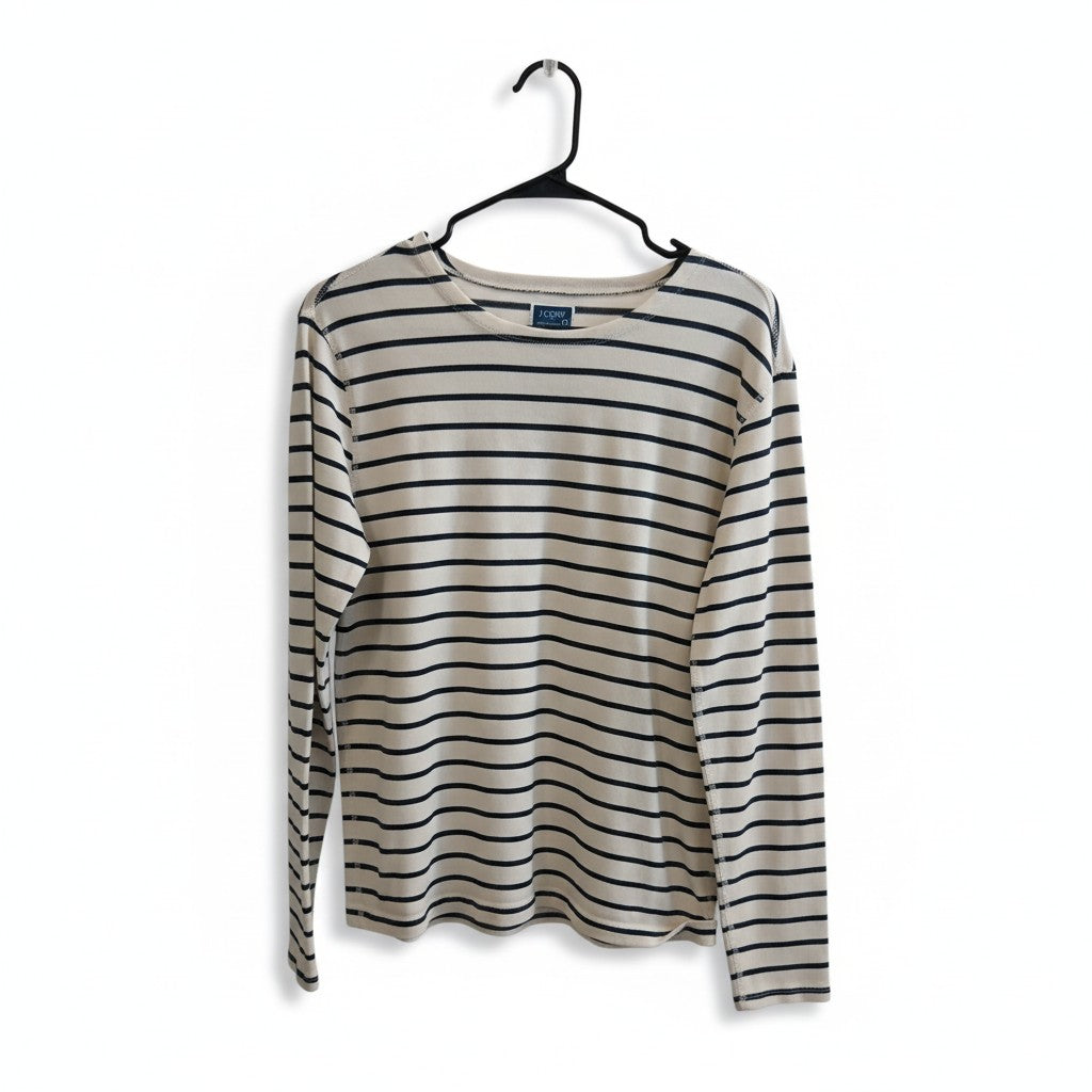 J CREW WHITE AND BLUE STRIPES LONG SLEEVE TOPS SIZE SMALL