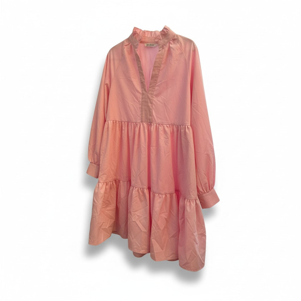 LIGHT PINK TIERED LONG-SLEEVE DRESS SM DD0114