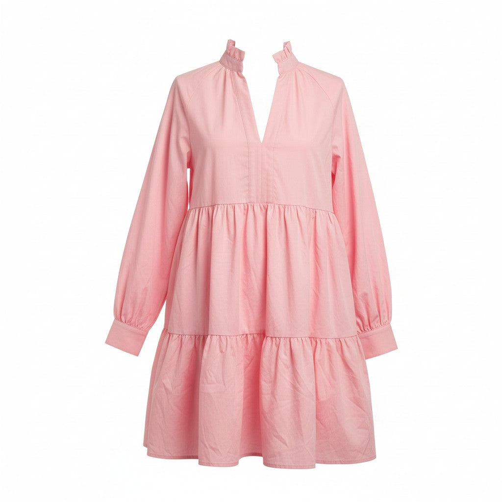 LIGHT PINK TIERED LONG-SLEEVE DRESS SM DD0114
