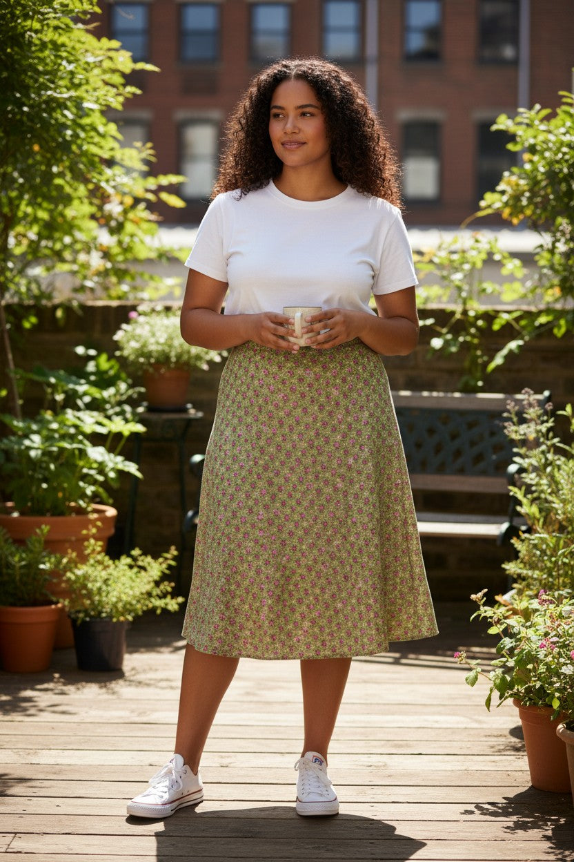 GREEN,ORANGE FLORAL SKIRT 17/18 BT0423