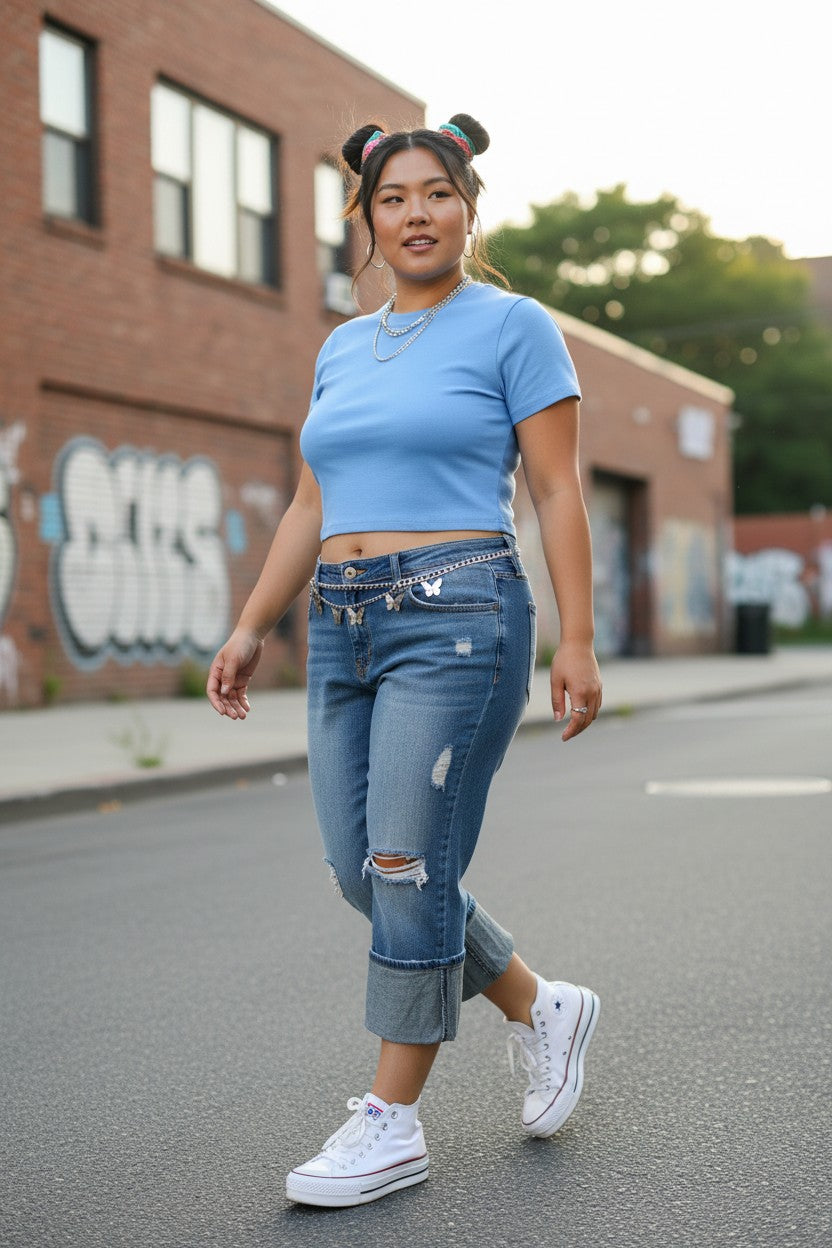 BABY PHAT DISTRESSED JEAN CARGO PANTS