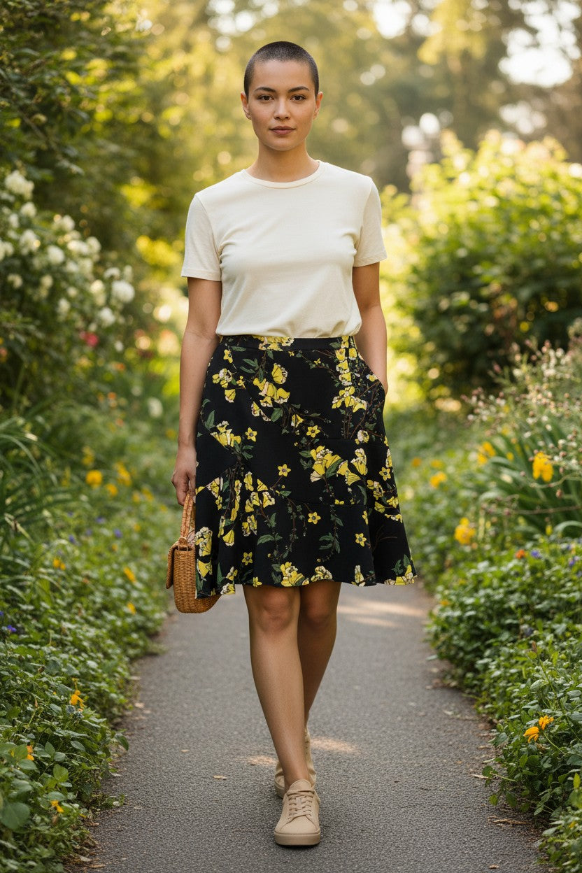 WHO WHAT WEAR BLACK,YELLOW,WHITE FLORAL SKIRT SIZE 2