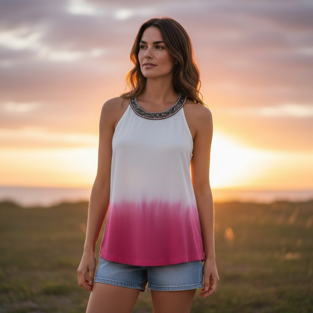 FREE PEOPLE WHITE AND PINK TOP MEDIUM