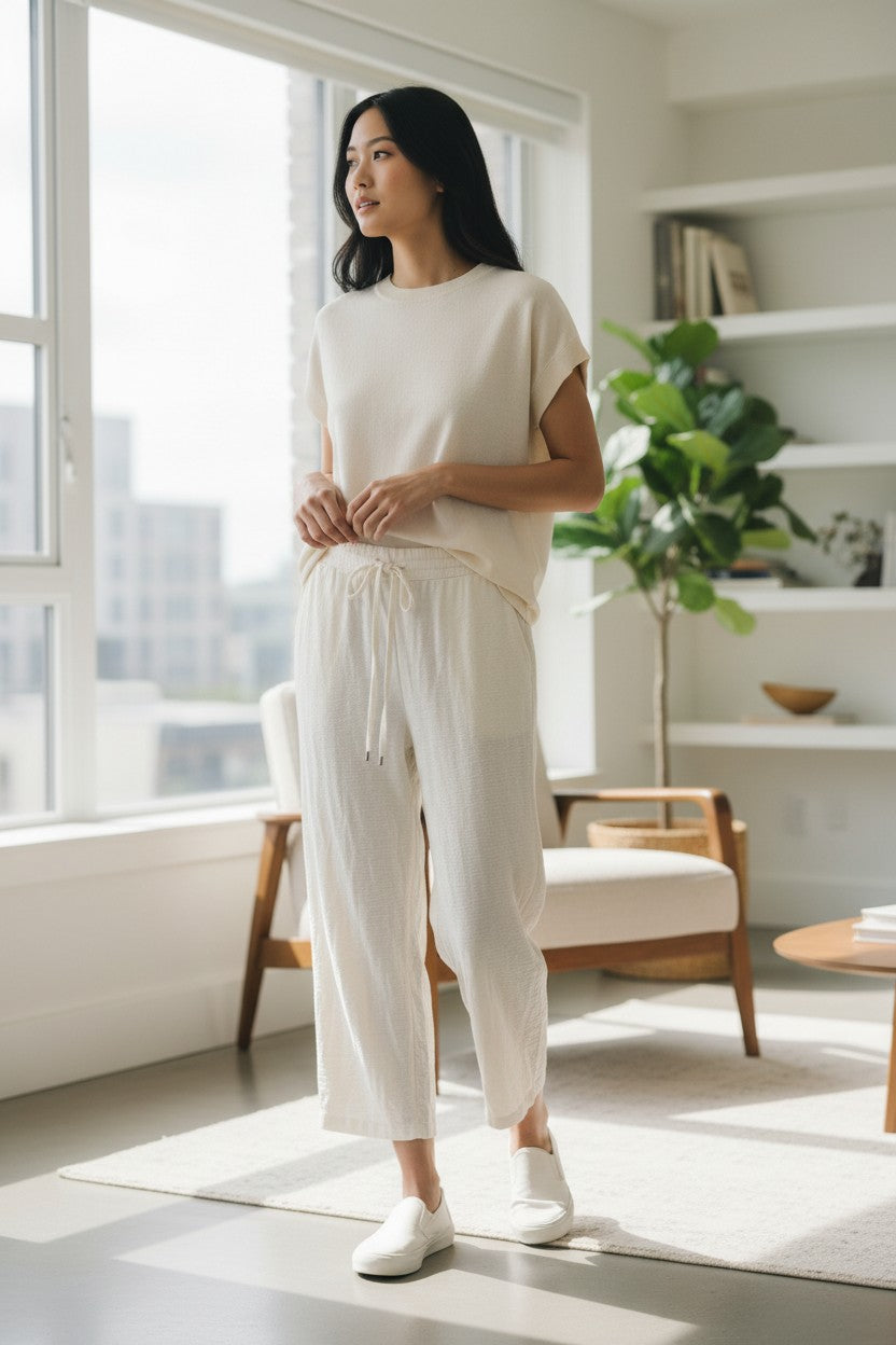 DKNY WHITE CREAM LINEN PANTS SIZE SMALL SIDE POCKETS