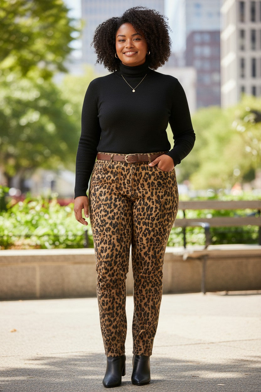 LEOPARD PRINT BROWN BLACK PANTS 12 STYLE&CO BT0339