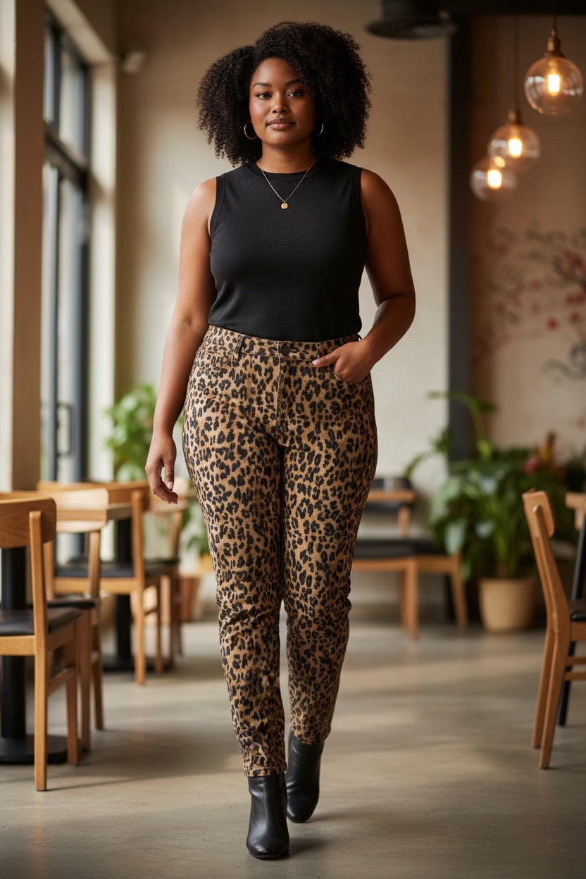 LEOPARD PRINT BROWN BLACK PANTS 12 STYLE&CO BT0339