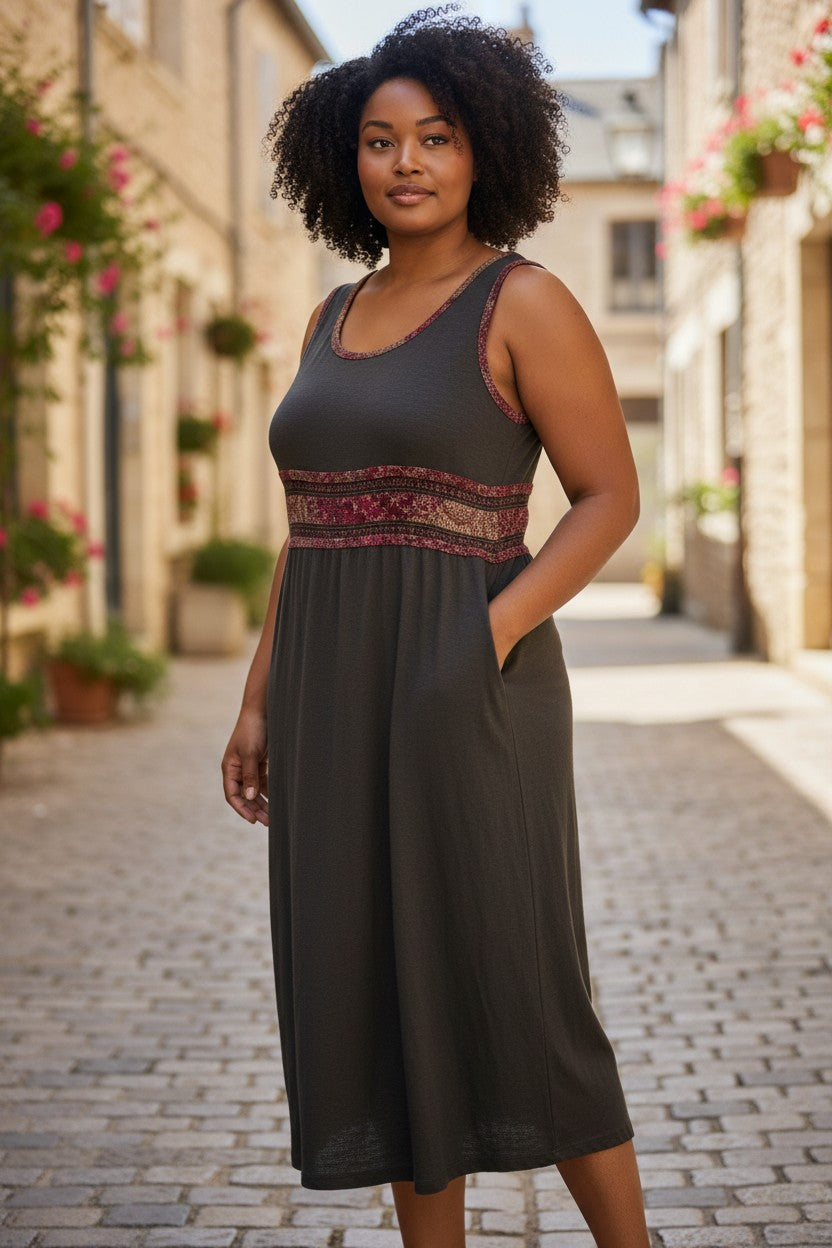 DRESSING CLIO GREEN BOHEMIAN LARGE VINTAGE DRESS MADE IN USA