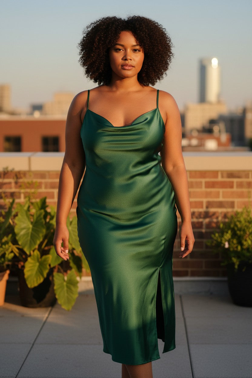 GREEN SLIP ON DRESS SIZE LARGE J FOR JUSTIFY