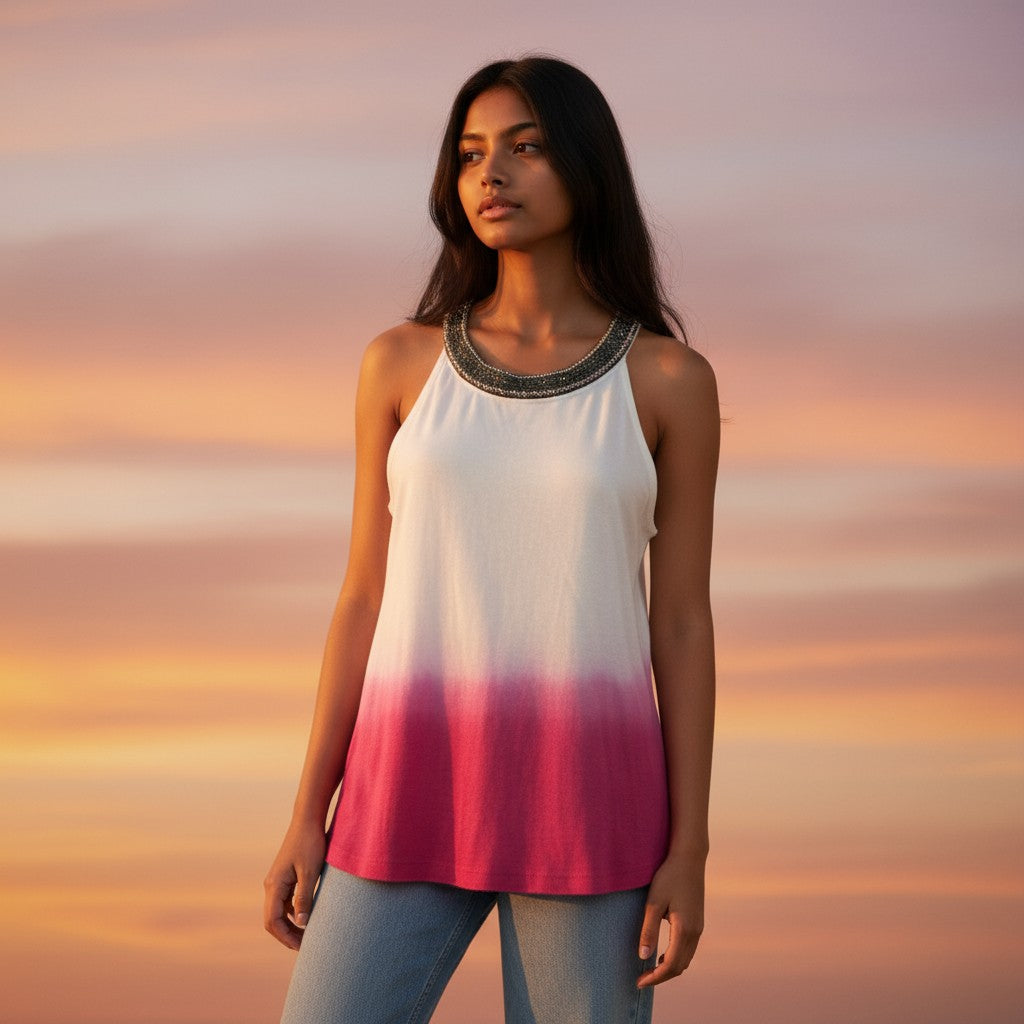 FREE PEOPLE WHITE AND PINK TOP MEDIUM