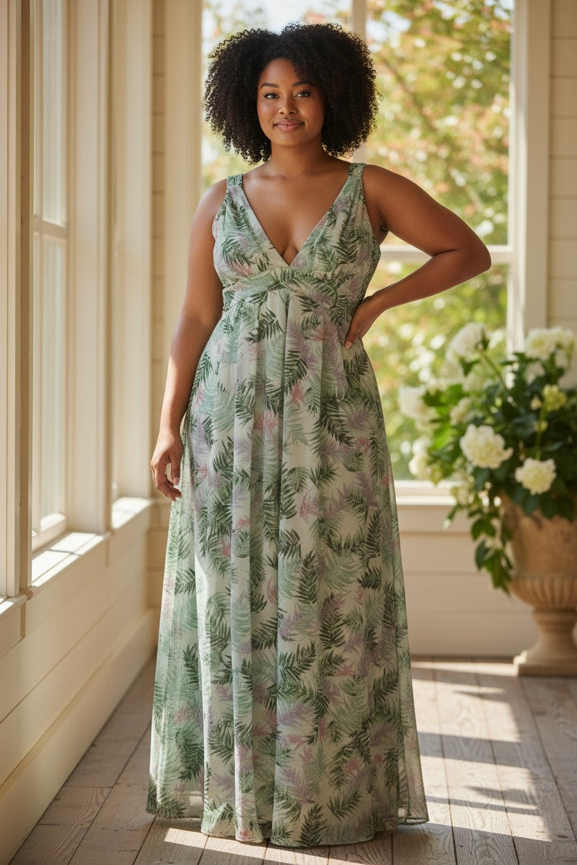 SHEIN CURVE 2XL MAXI DRESS TROPICAL GREEN