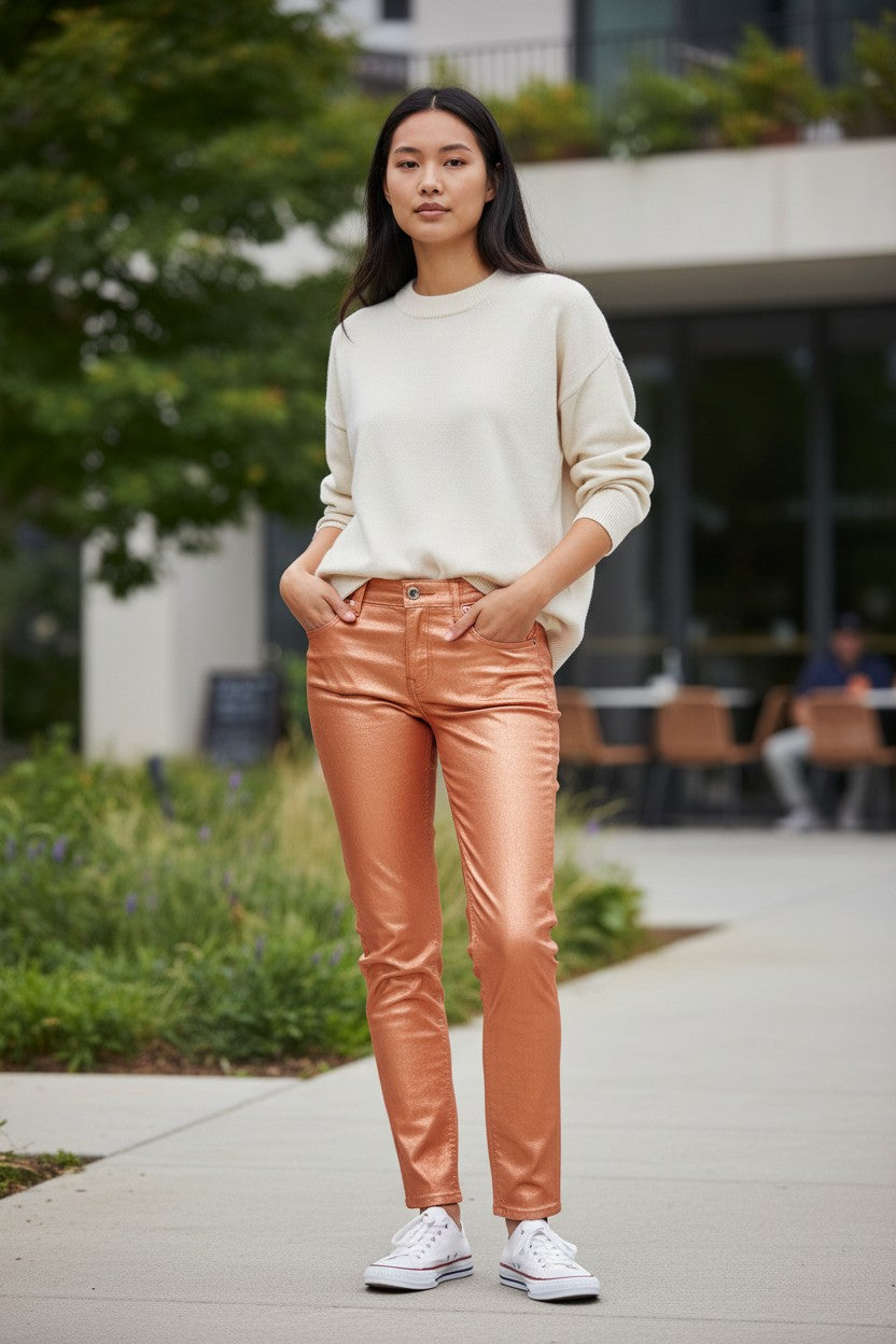GIANNI BINNI PINK METALLIC SKINNY PANTS SIZE 4 BB01096