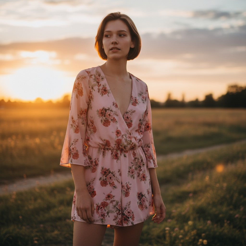 PINK FLORAL ROMPER SIZE SMALL