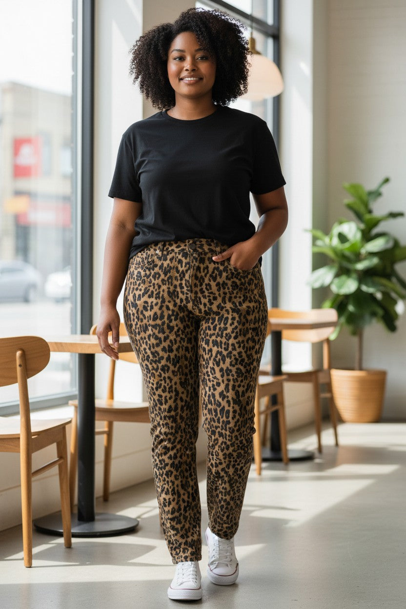 LEOPARD PRINT BROWN BLACK PANTS 12 STYLE&CO BT0339