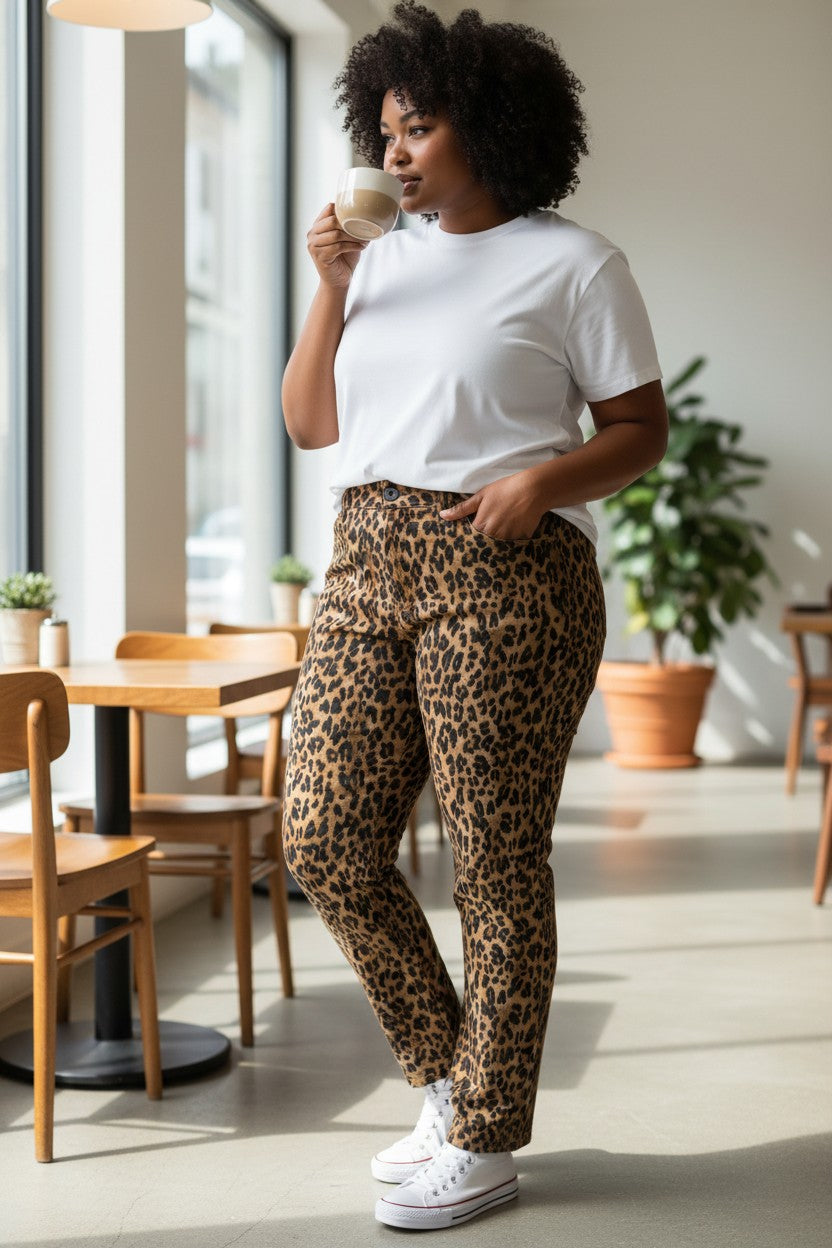 LEOPARD PRINT BROWN BLACK PANTS 12 STYLE&CO BT0339